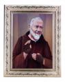  ST. PADRE PIO IN A FINE DETAILED SCROLL CARVINGS ANTIQUE SILVER FRAME 